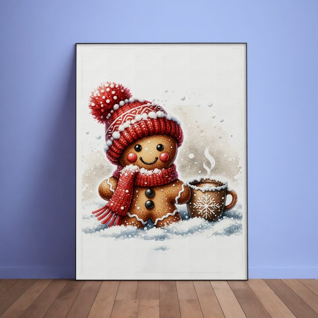 Gingerpão Homem com café na Poster de neve (Criador carregado)
