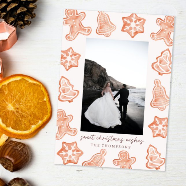 Gingerpão Watercolor Cartões de foto de Natal mode (Criador carregado)