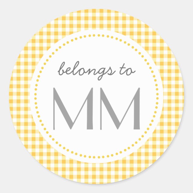 Gingham Amarelo Monograma - Etiquetas de DIY (Frente)