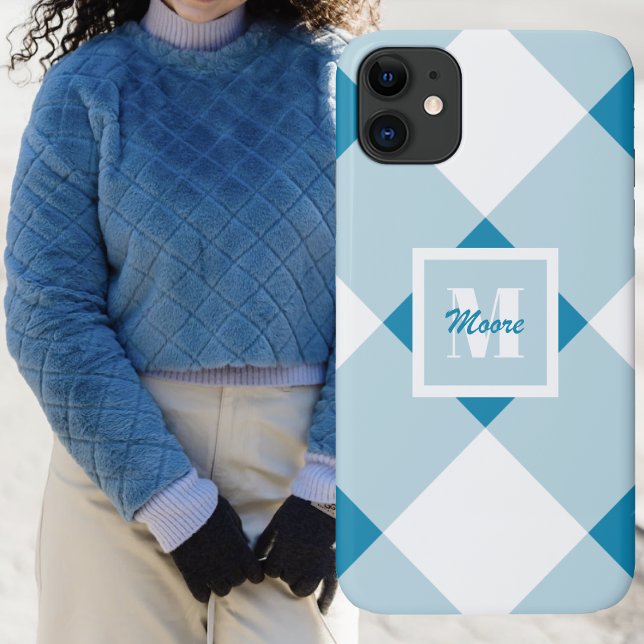 Gingham - Capa de telefone Azul Médio e Claro (Gingham - Medium and Light Blue Phone Case by Leapfroglisics)