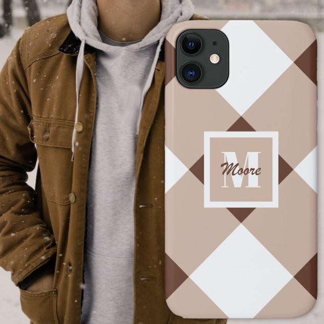 Gingham - Capa de telefone castanho-escuro e claro (Gingham - Dark and Light Brown Phone Case by Leapfroglisics Shop)