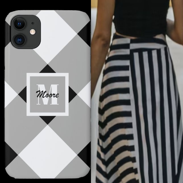 Gingham - Capa de telefone negra e Cinza (Gingham - Black and Gray Phone Case by Leapfroglisics Shop)