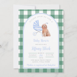 Gingham Check Dog Boy Chá de fraldas Convite