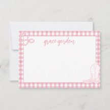 Gingham Pink Boot Girls Stationery Cartões de agra