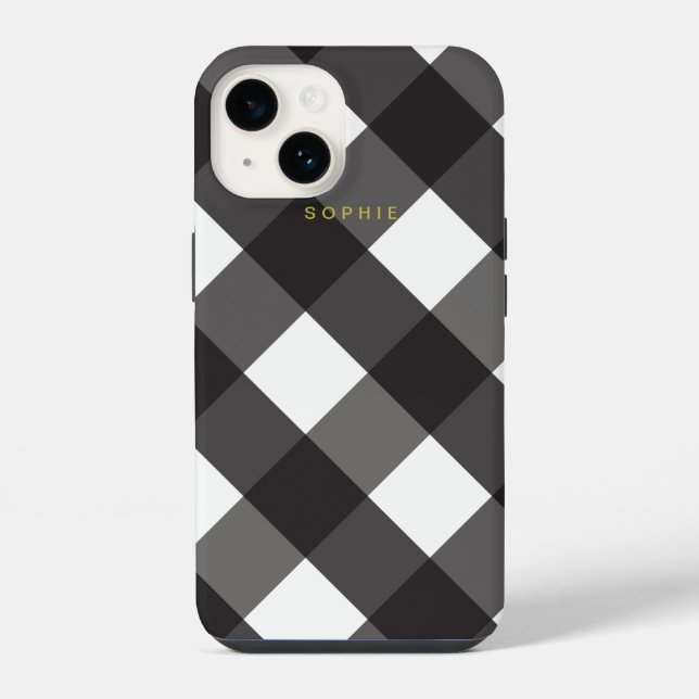 Gingham preto Elegante Na moda Clássico e Dourado (Verso)