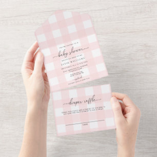 Gingham Rosa, Tudo Em Um Convite De chá de fraldas