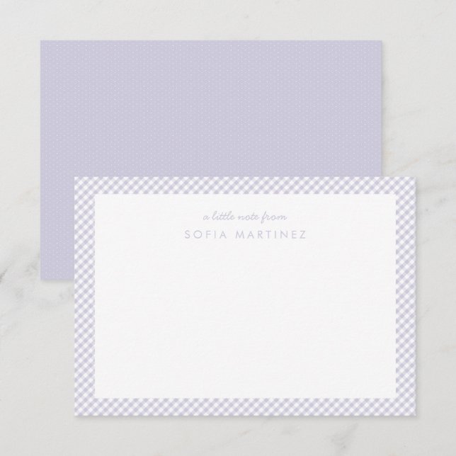 Gingham roxo personalizado papelaria para crianças (Frente/Verso)