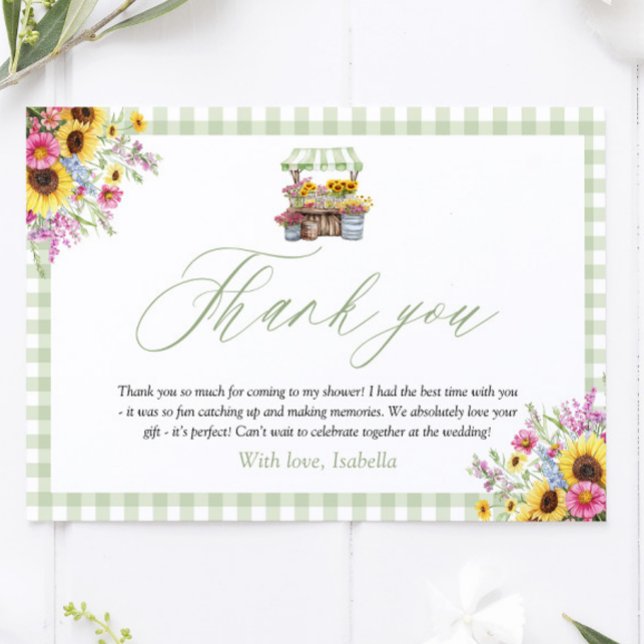 Gingham Verde Fresco Do Cartões de agradecimentos  (Green Gingham Fresh Off The Market Thank you Card)