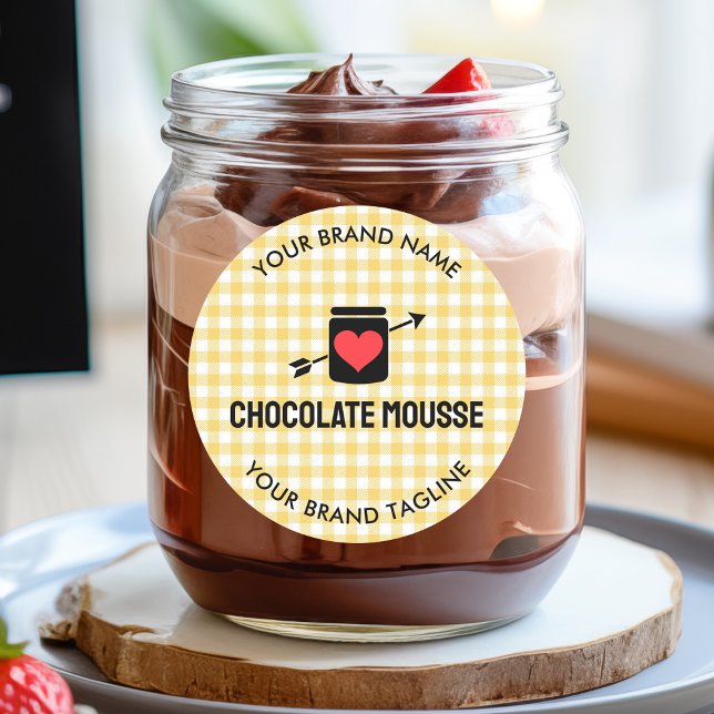 Gingham verifica o negócio da etiqueta de jar de p (Gingham Checks Yellow Pattern Jar Label Business)