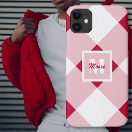 Gingham - Vermelho Escuro e Capa de telefone Rosa