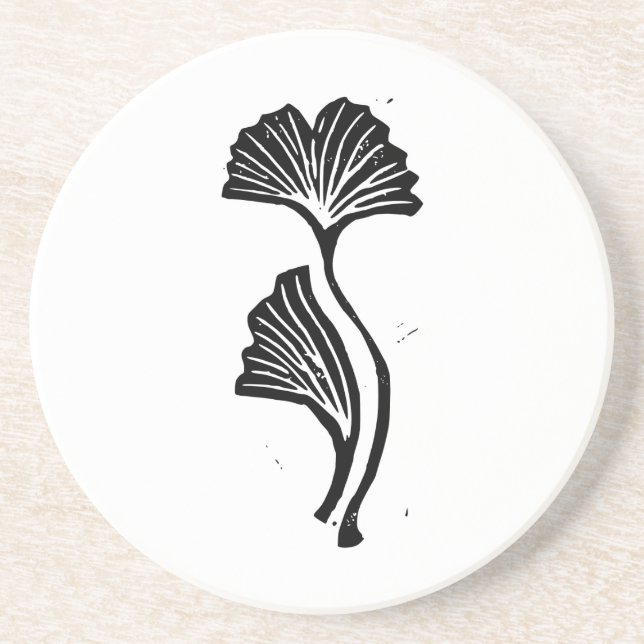 Gingko Leaf Lino Impressão Sandstone Porta copos (Frente)