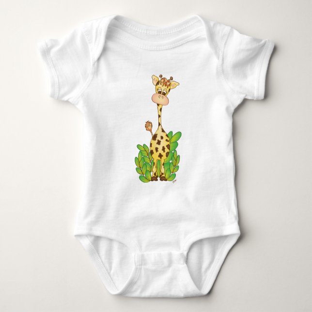 Girafa adorável com t-shirt das folhas (Frente)