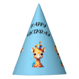 Girafa bebê com chapéu de festa de aniversário azu