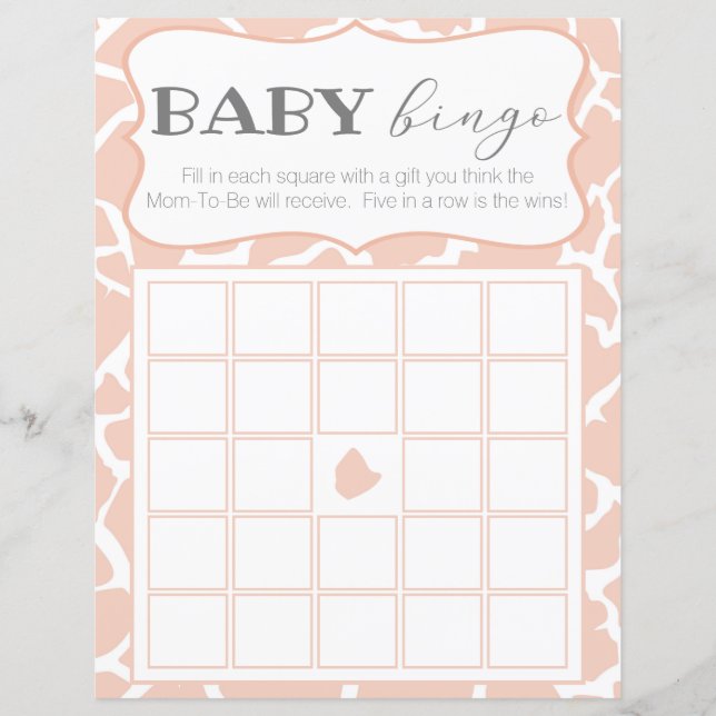 Girafa Bebê Menina Rosa Bingo de Bebê (Frente)