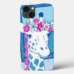 Girafa bonita com flores pop