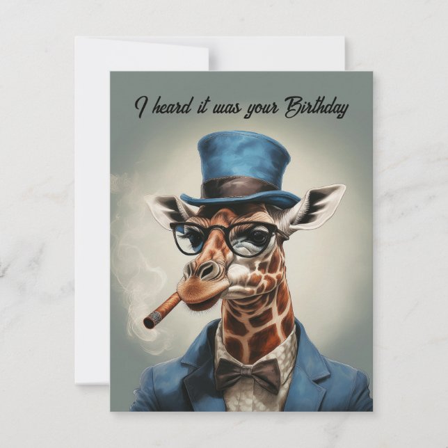 Girafa com chapéu alto e casaco Feliz aniversário (Frente)