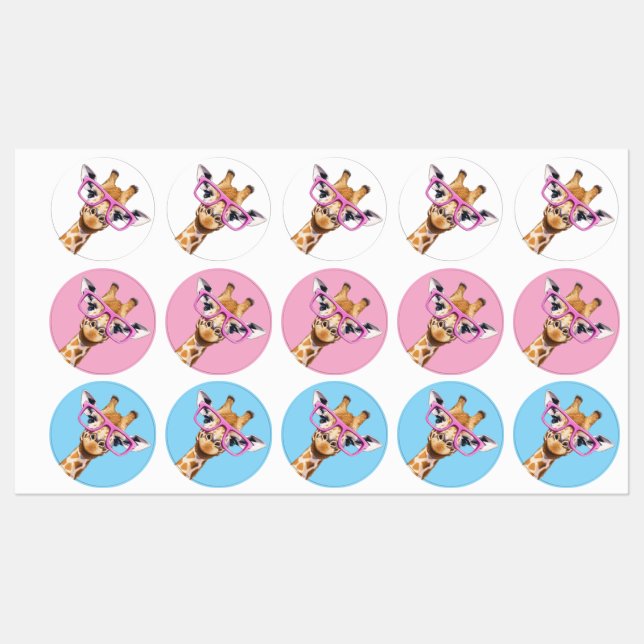 Girafa com Óculos Rosa Conjunto de Adesivos Animal (Folha)