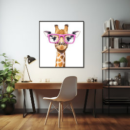 Girafa com Poster de Óculos Rosa