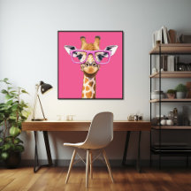 Girafa com Poster de Óculos Rosa