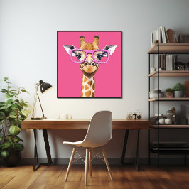 Girafa com Poster de Óculos Rosa
