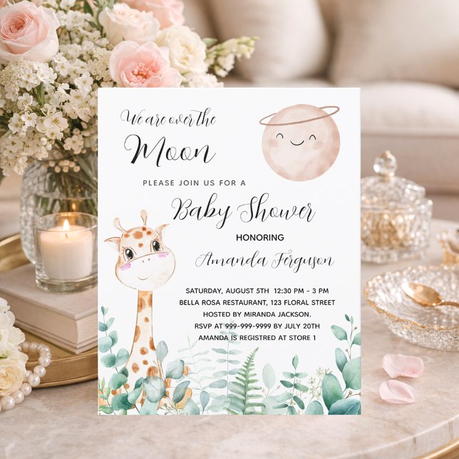 girafa da lua chá de fraldas convite bonito (Criador carregado)