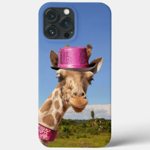 Girafa de chapéu cor-de-rosa brilhante