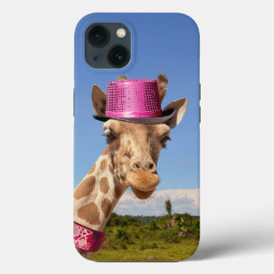 Girafa de chapéu cor-de-rosa brilhante