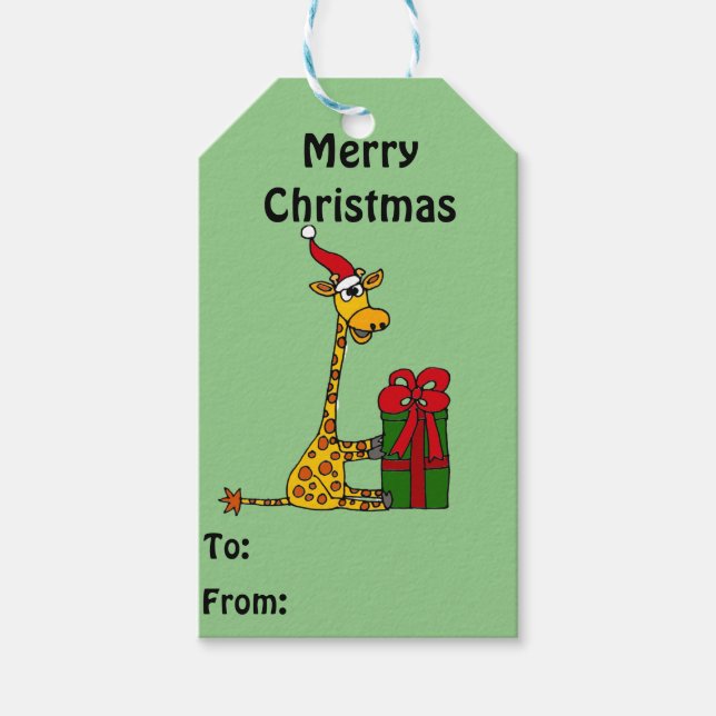 Girafa divertida abrindo a etiqueta do presente de (Frente)