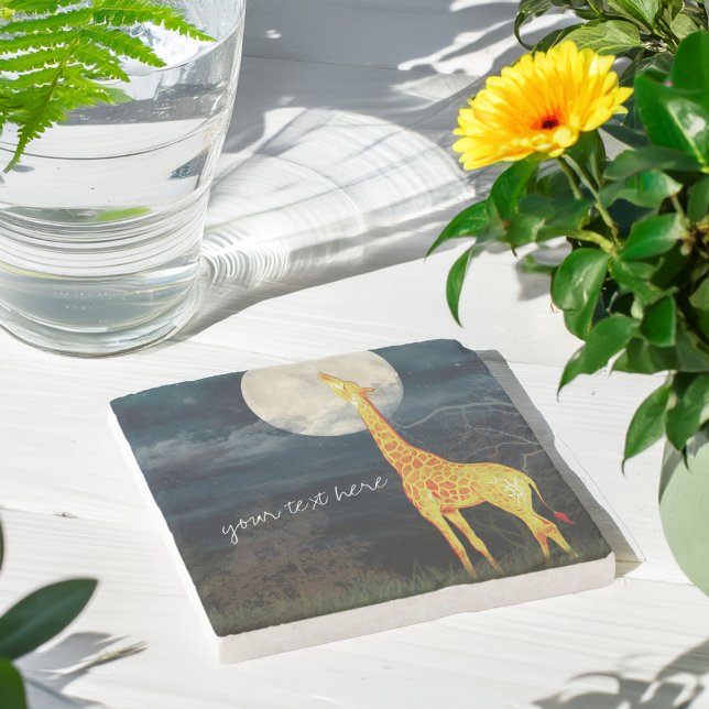 Girafa e Lua | Porta copos de pedra personalizada (Criador carregado)