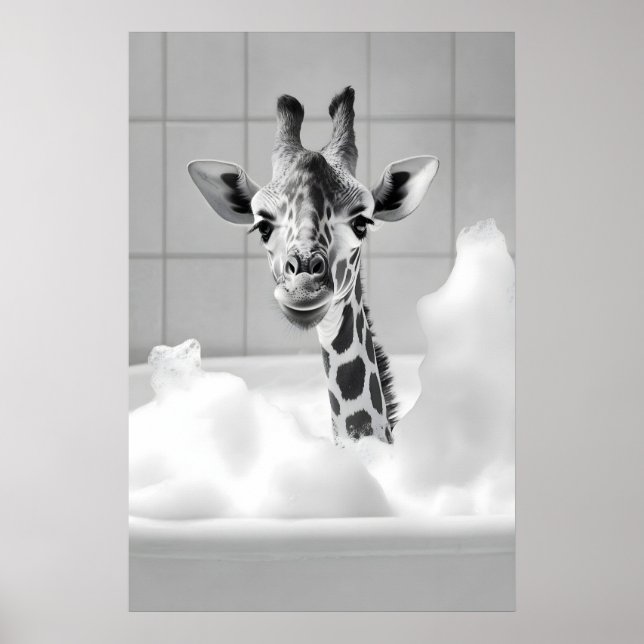 Girafa Engraçada em Impressão de Banho de Bolhas,  (Frente)