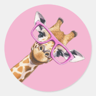 Girafa Fofa com Adesivo Estético de Óculos Rosa