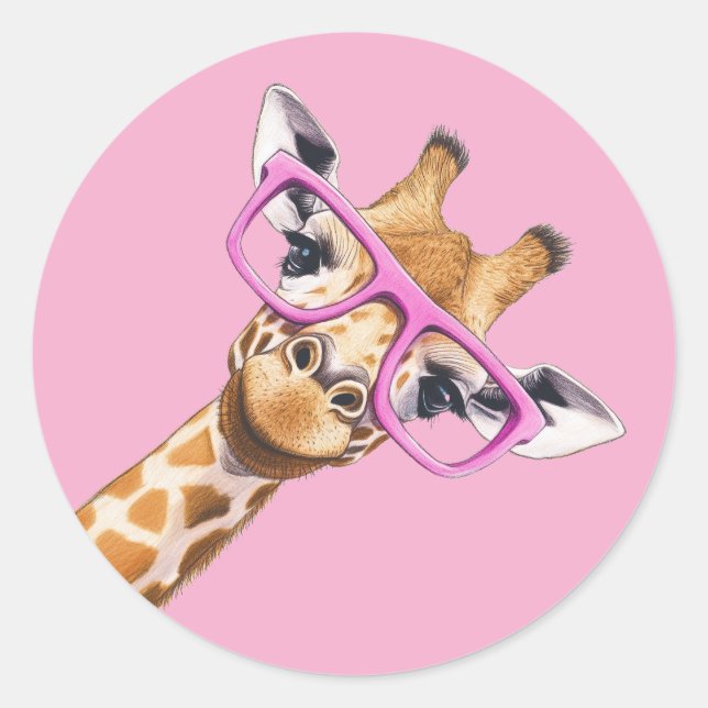 Girafa Fofa com Adesivo Estético de Óculos Rosa (Frente)