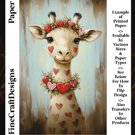Girafa, Guirlanda Floral em Coração CH8 Papel para