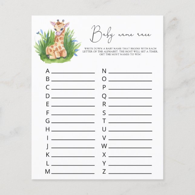 Girafa - Jogo da raça do nome do bebê (Frente)