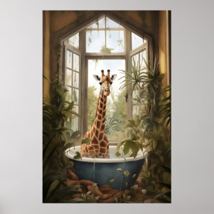 Girafa na Banheira Flor Impressão Banheiro, Botâni