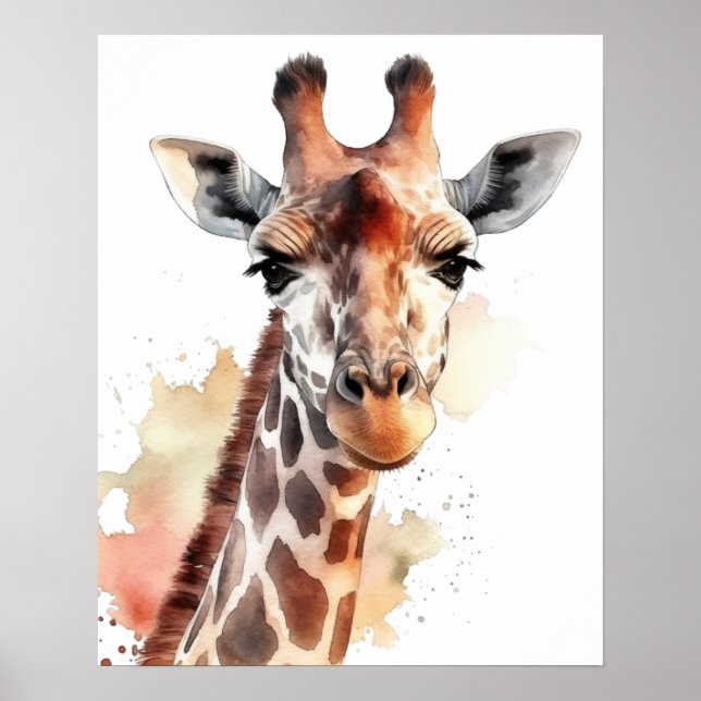 Girafa Olhando Para Nós Watercolor Poster (Frente)