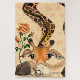 Girafa Romântica com Rosa Funny Quebra-cabeça