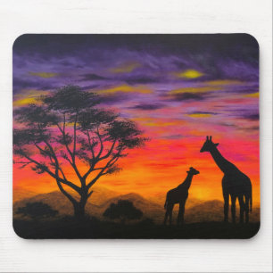 "Girafa Sunset" Giraffe Scense Mouse Pad