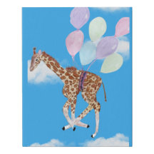 Girafa voando com alguns balões