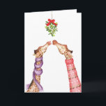 Girafas beijando com cartão de Natal errado<br><div class="desc">Faça alguém sentir-se quente e felpudo este Natal com este cartão sazonal fofo com duas girafas a beijar-se sob o lenço,  ambas vestindo tricô festivo 🦒</div>