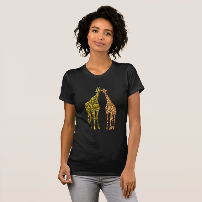 Girafas Casal T-Shirt Ouro Moderno Design (Frente Completa)