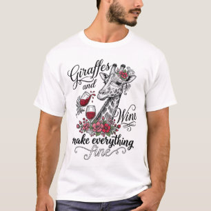Girafas E Vinho Camisa Com Desenho De Gravura Vint