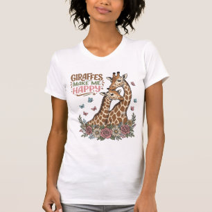 Girafas Me Fazem Feliz Camisa Vintage Floral Desig