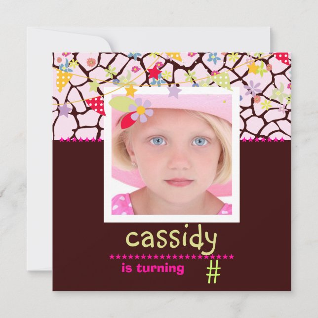 Giraff + Foto Floral / Convites de Partido Persona (Frente)