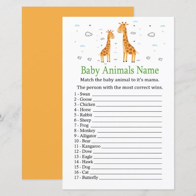 Giraffe Bebês Jogo (Frente/Verso)