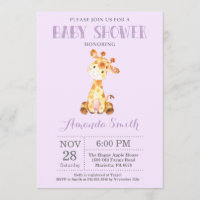 Giraffe Chá de fraldas Convite Roxo e Cinza
