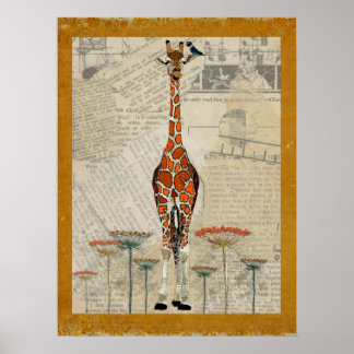 GIRAFFE & INDIGO BIRD Art Poster