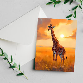 Giraffe Safari Sunset Animal Painting Card