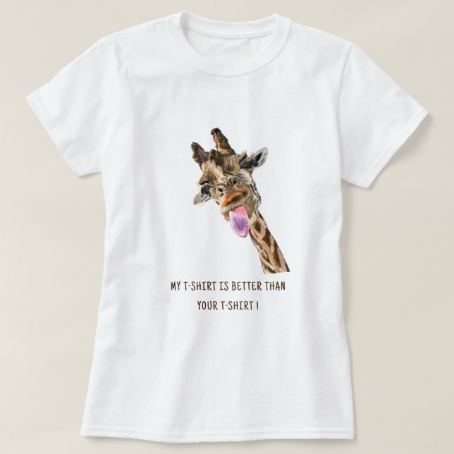 Giraffe Tongue Saindo Engraçado T-Shirt - Texto Pe (Frente do Design)