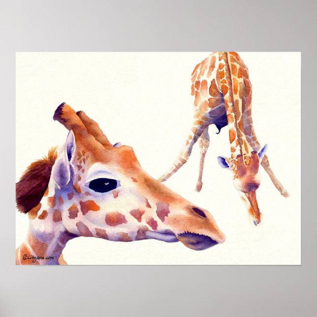 Giraffe Watercolor Painting Impressão e Poster (Frente)